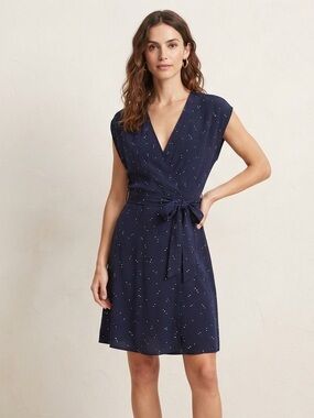 Des Petits Hauts Sz S Navy Polka Dots Wrap Belted Dress